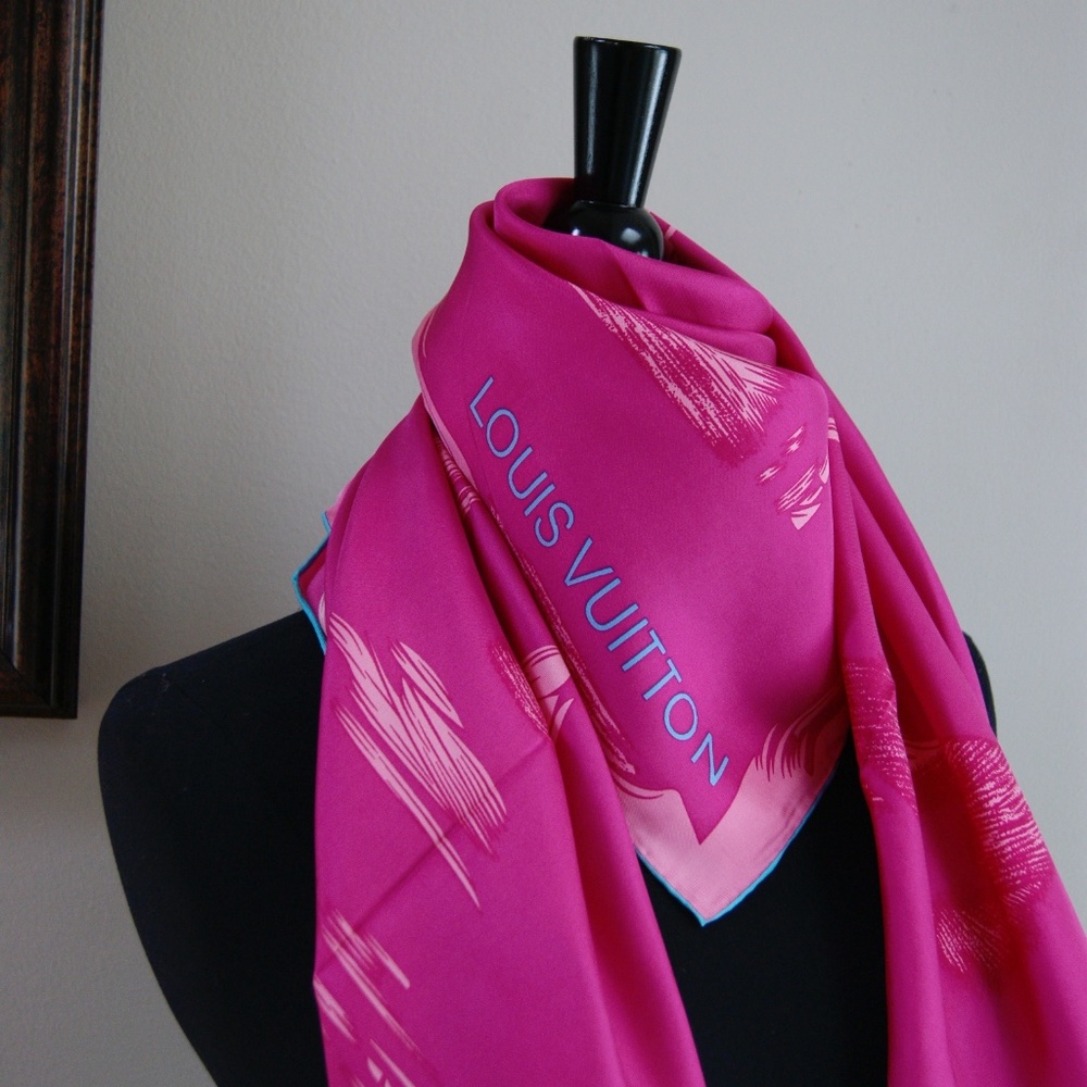 Louis Vuitton Pink Fuchsia Logo Silk Scarf - Picture 3 of 7
